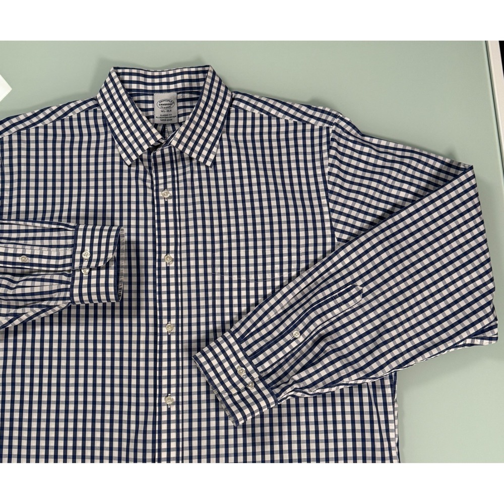 CAMBRIDGE CLASSICS Blue & White Check Men's Button Up Casual Dress Shirt - 16.5